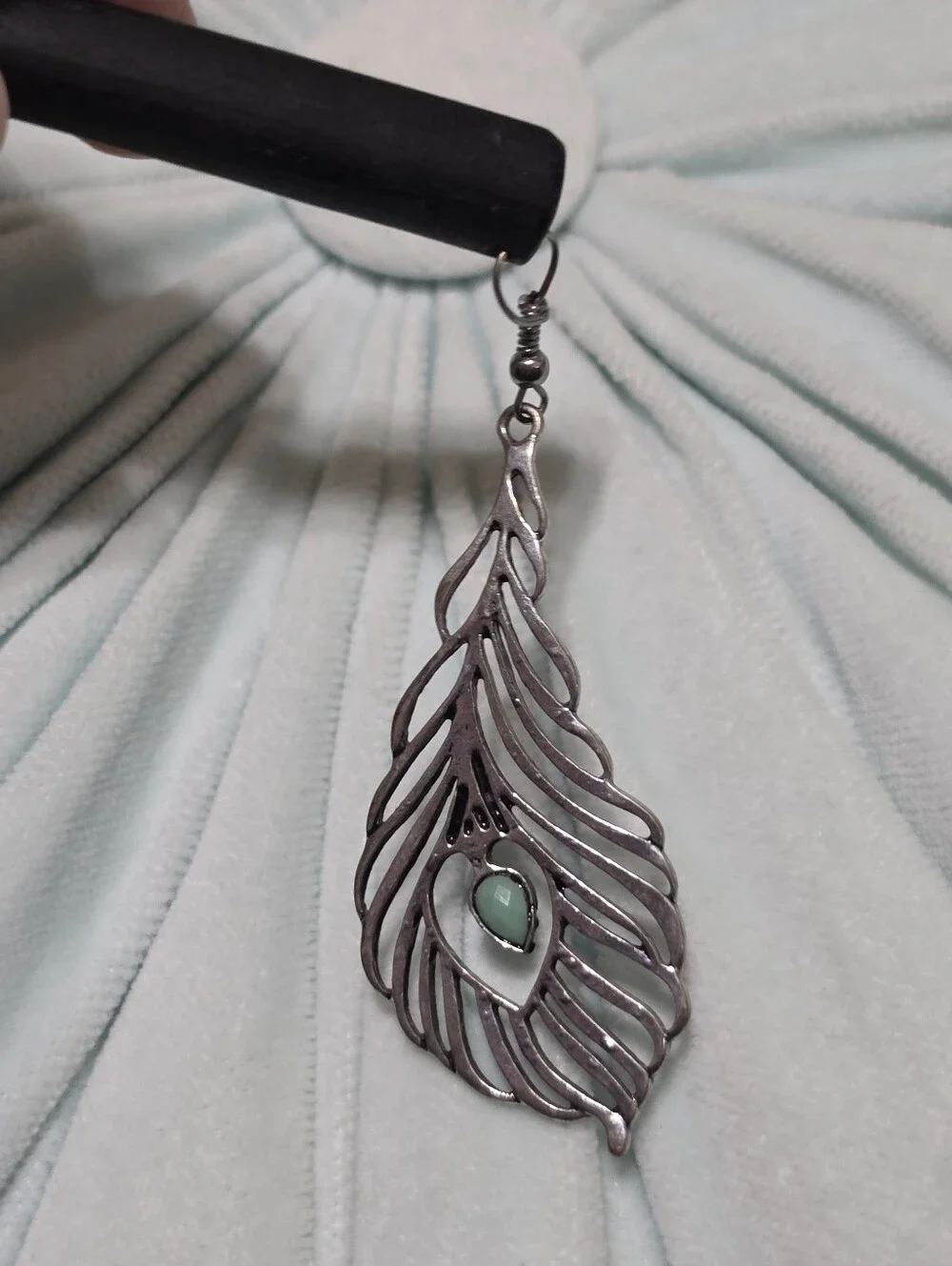 Peacock Feather Hair Stick with Turquoise Accent - Black